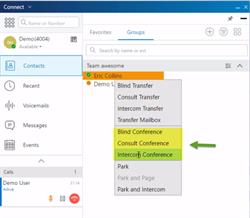 select conference options in drop down that appears