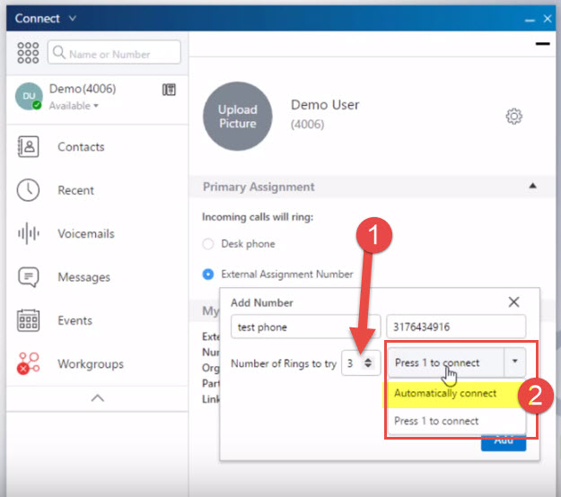 external assignment automatically connect settings