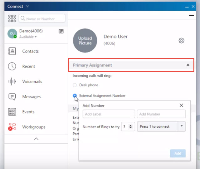 Primary Assignment settings