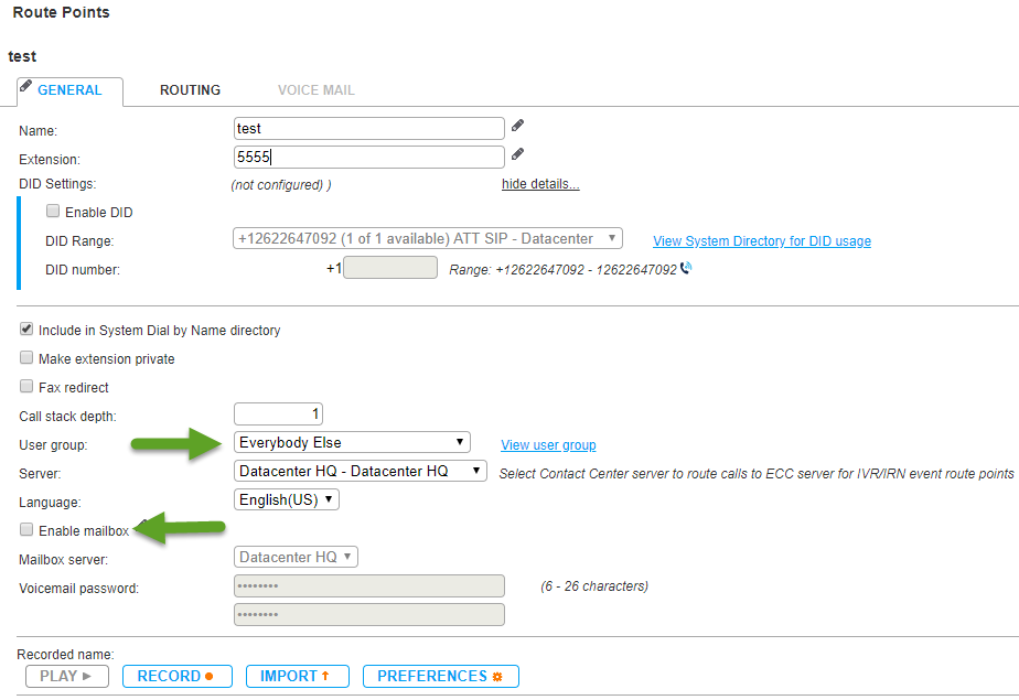 Route point settings