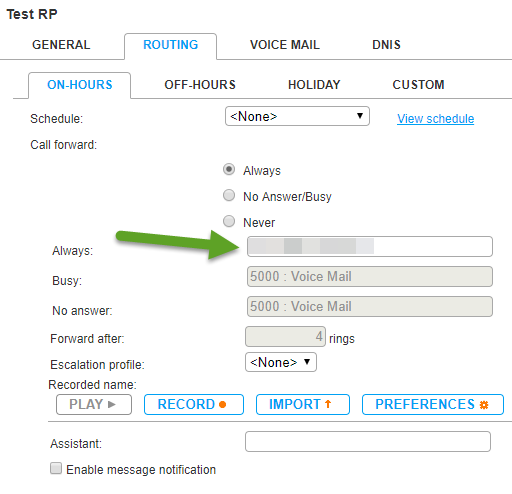 Routing on-hours schedule Routing on-hours schedule